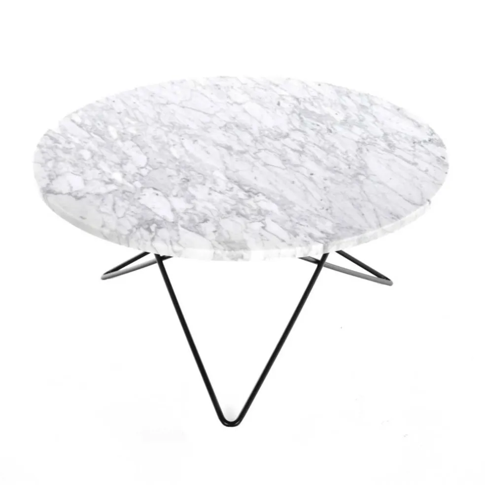 O Table Soffbord Ø80 cm, Svart/Vit marmor