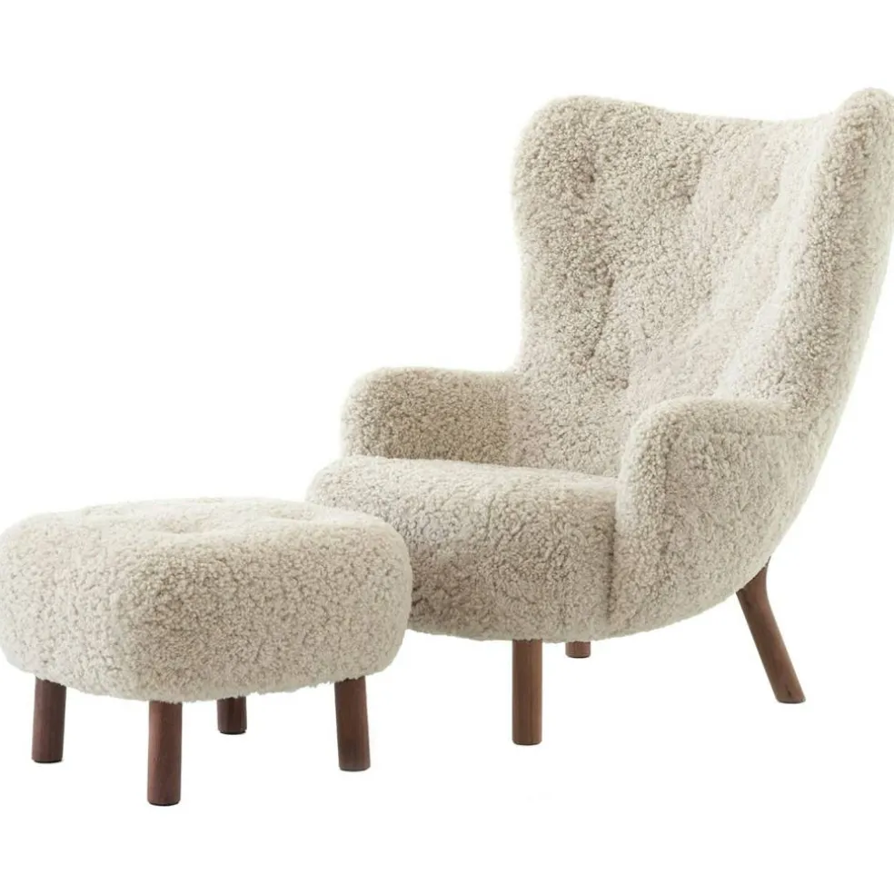 Petra VB3 Loungestol Set, Fårskinn Moonlight / Valnöt