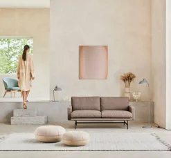 Pouf Sittpuff Small, Ovandel Läder / Ljusgrå