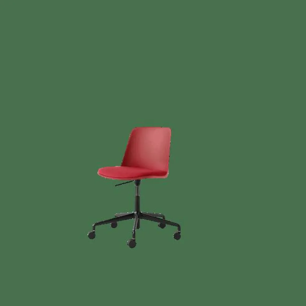 Rely HW29 Matstol Utan Armstöd Swivel Med Hjul Polstrad Sits Vermilion Red/Svart/Hallingdal 680
