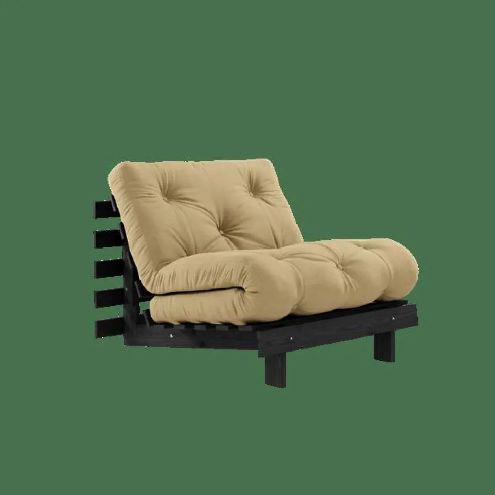 Roots Bäddsoffa Med Madrass 90x200 Svart Natt/Beige
