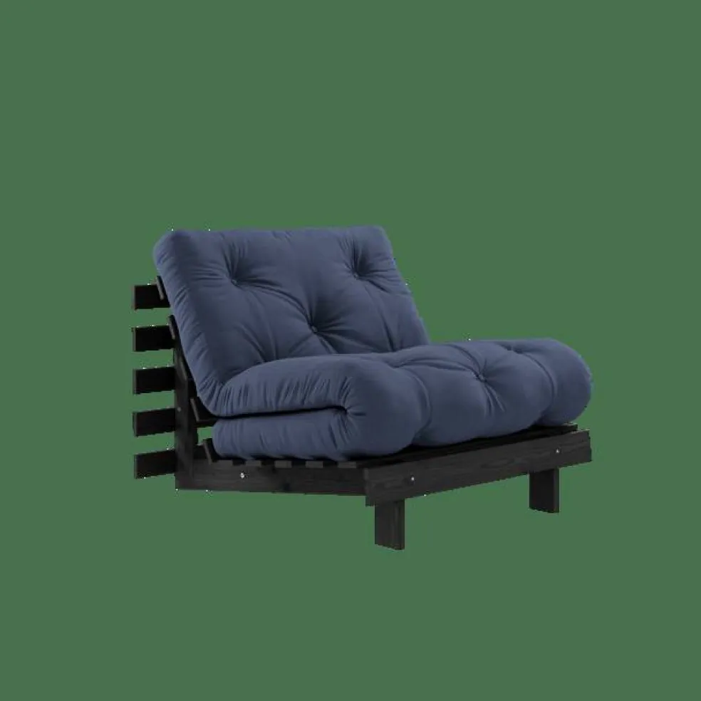 Roots Bäddsoffa Med Madrass 90x200 Svart Natt/Marinblå