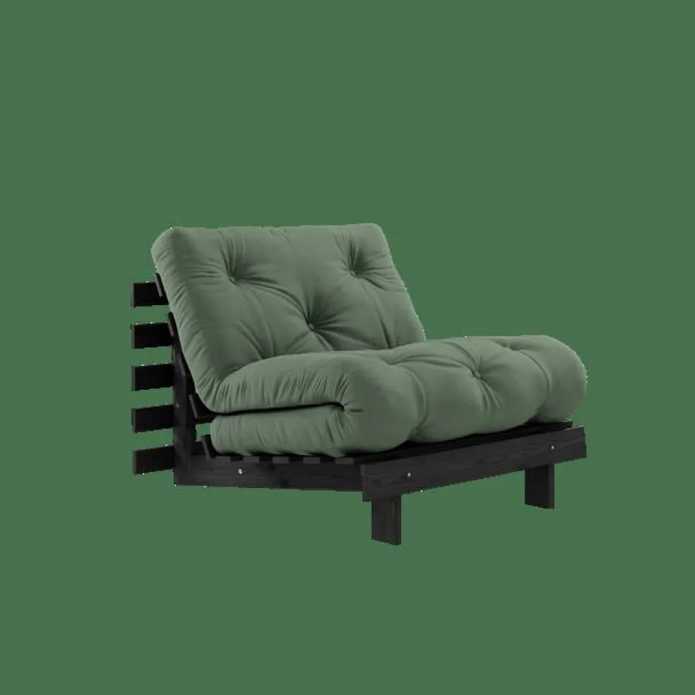 Roots Bäddsoffa Med Madrass 90x200 Svart Natt/Olivgrön