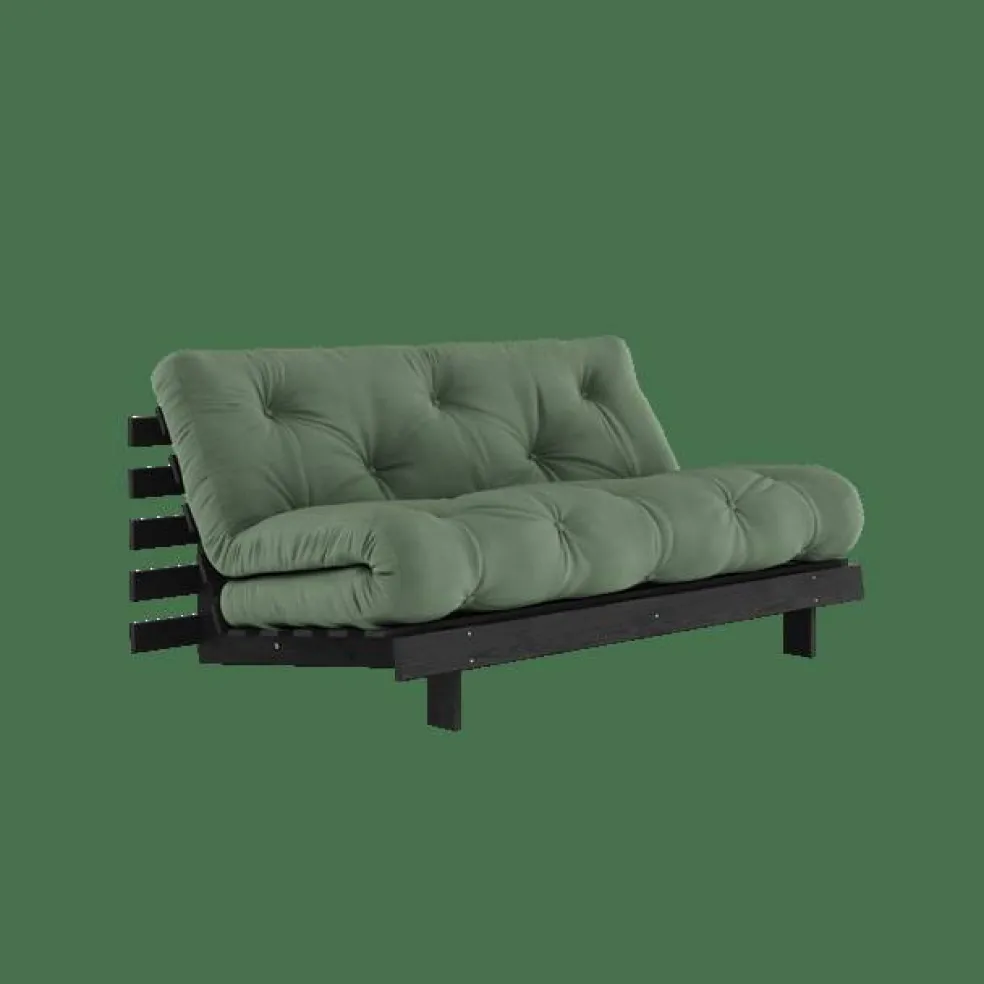 Roots Bäddsoffa Med Roots Madrass 160x200 Olivgrön/Svartlackerad