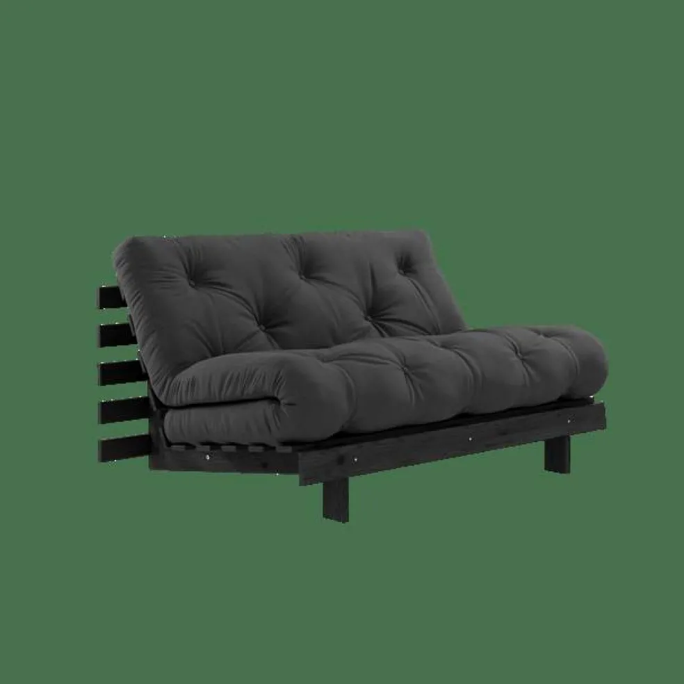 Roots Bäddsoffa Med Roots Madrass 140x200 Mörkgrå/Svart Lackerad
