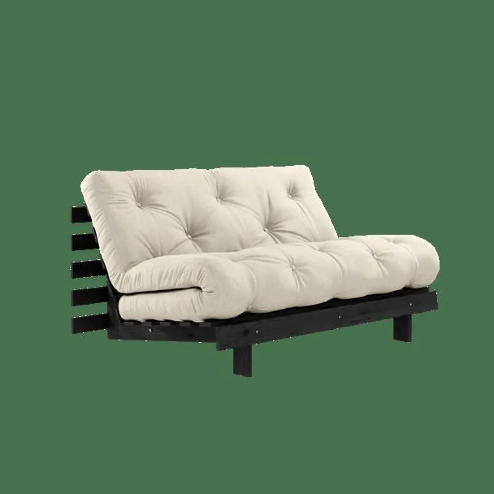 Roots Bäddsoffa Med Roots Madrass 140x200 Linne/Svartlackerad