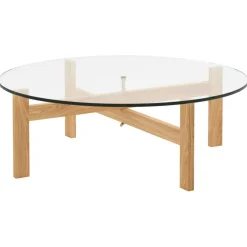 Round Soffbord Ek / Glas, Ø88 cm