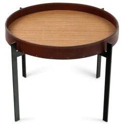 Single Deck Bord, Svart Underrede, Teak/Konjaksläder