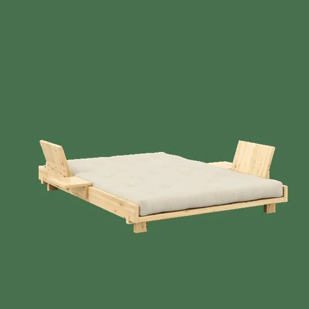Social Bäddsoffa Med 2 Ryggstöd Sidobord och Madrass 140x200 Beige/Raw
