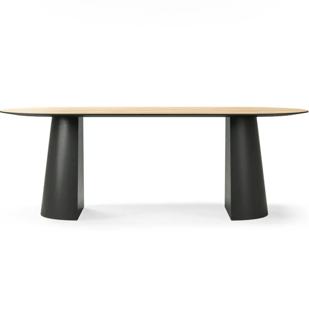 Social Matbord Naturlig Ek / Svart Ek, 220 cm