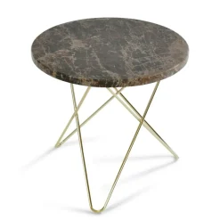 Tall Mini O Table Sidobord Ø50 cm, Mässing/Brun marmor