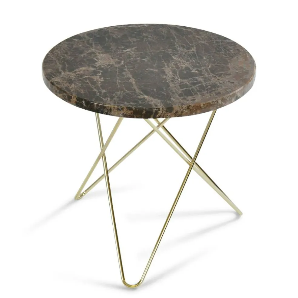 Tall Mini O Table Sidobord Ø50 cm, Mässing/Brun marmor