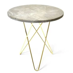 Tall Mini O Table Sidobord Ø50 cm, Mässing/Grå marmor