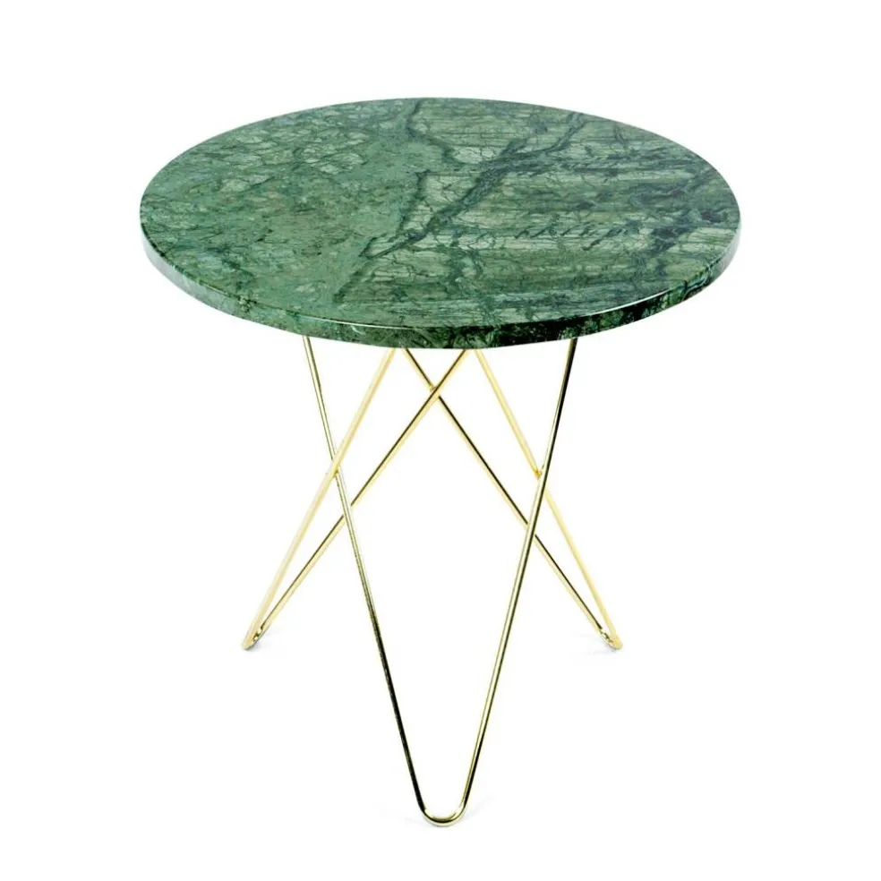 Tall Mini O Table Sidobord Ø50 cm, Mässing/Grön marmor