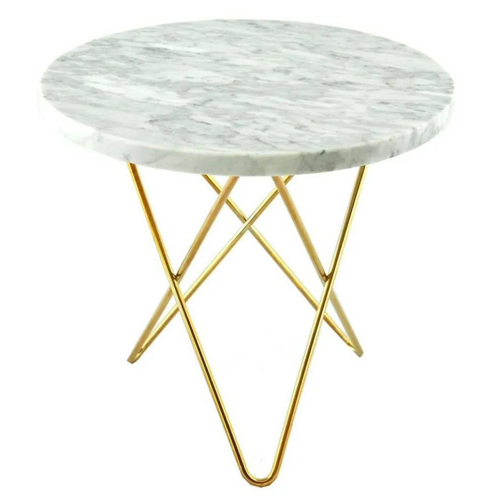 Tall Mini O Table Sidobord Ø50 cm, Mässing/Vit marmor