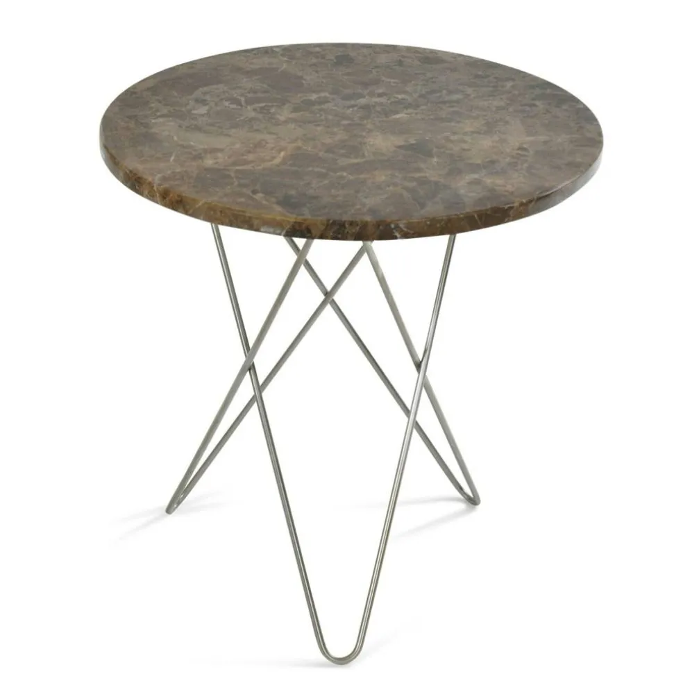 Tall Mini O Table Sidobord Ø50 cm, Stål/Brun marmor