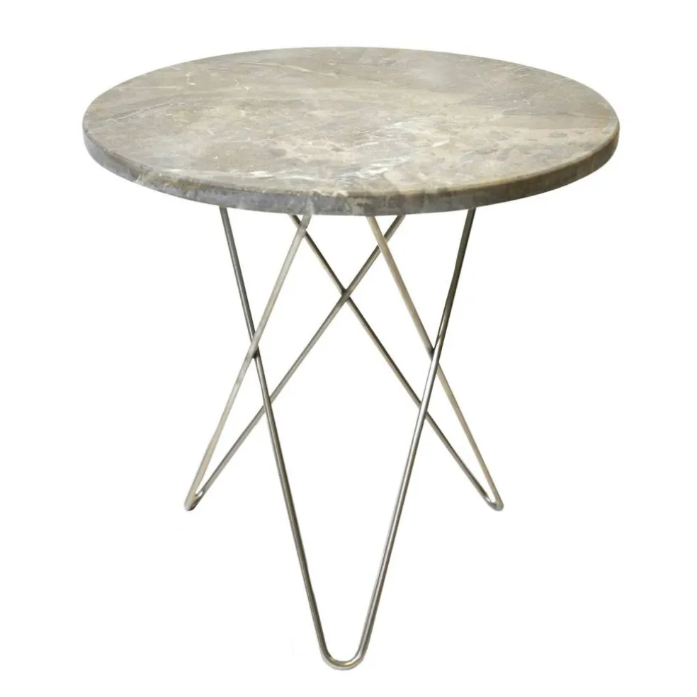 Tall Mini O Table Sidobord Ø50 cm, Stål/Grå marmor