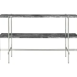 TS Console Sidobord 120x30x72 cm, Polerat Stål / Grå Emperadormarmor