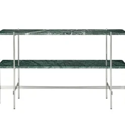 TS Console Sidobord 120x30x72 cm, Polerat Stål / Grön Guatemalamarmor