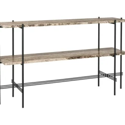 TS Console Sidobord 120x30x72 cm, Svart / Neutralt vit Travertin