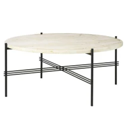 TS Soffbord 80 cm, Polerat Stål / Neutralt vit Travertin