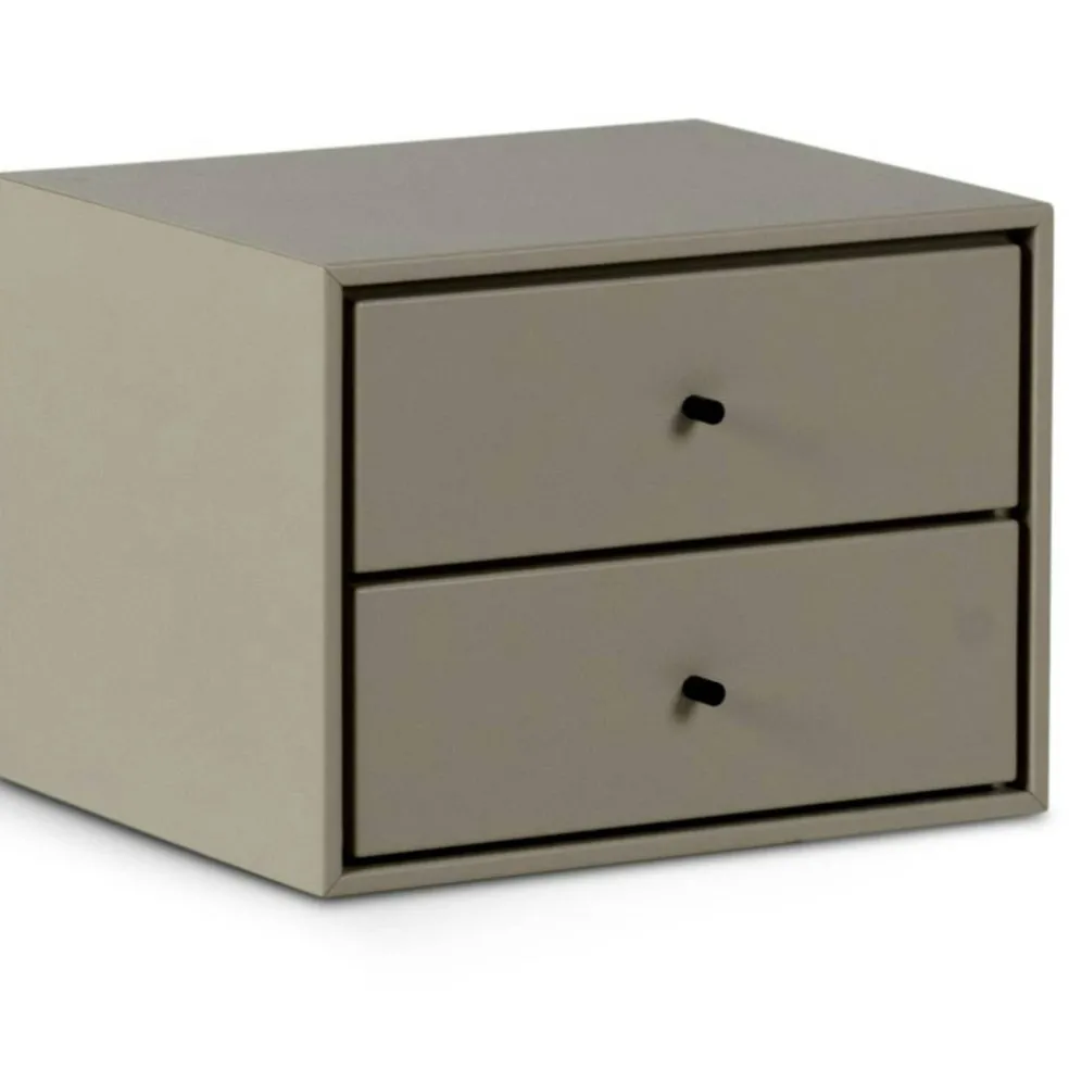 Volt Vägghängt Sängbord 2 Lådor, Beige/Svart