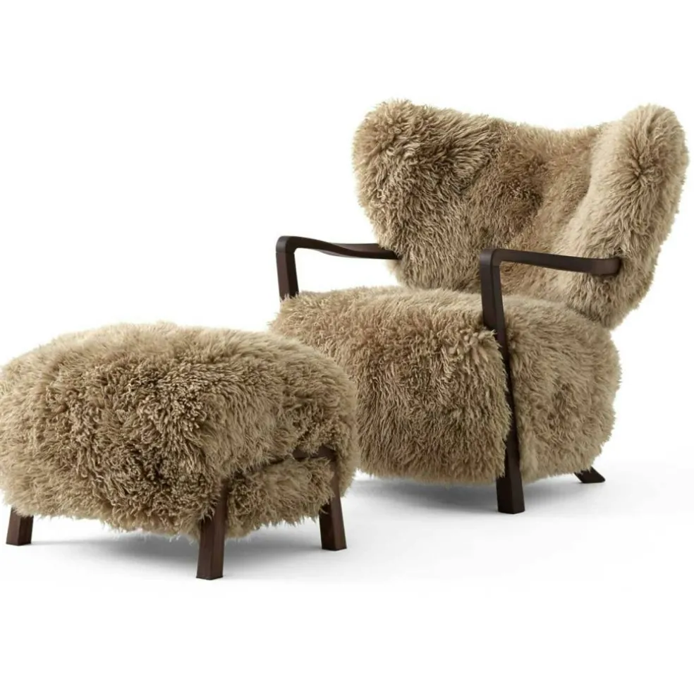 Wulff ATD2 Loungefåtölj + ATD3 Fotpall, Valnöt / Sheepskin Honey